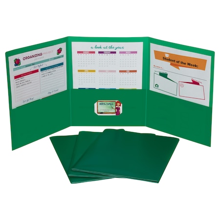 C-Line Products 8-1/2" x 11" Green Heavyweight 3-Pocket Poly Portfolios, 24EA/BX, 6BX/CT 33943-BX